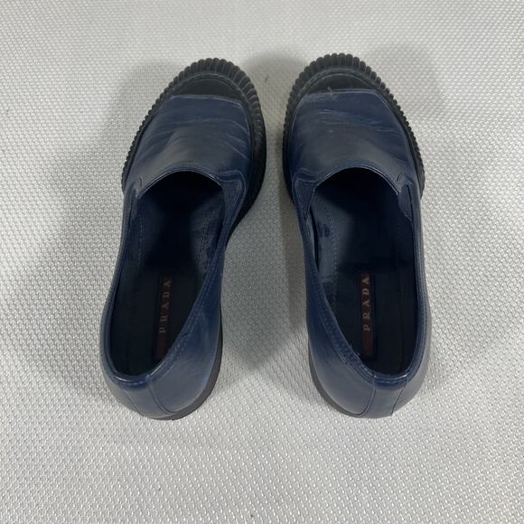 PRADA WOMEN BLUE LEATHER SLIDE ON CLASSIC SPORT LOAFERS MADE IN ITALY 35 US 5.5 - Picture 4 of 11